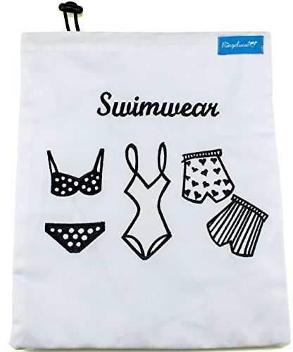 Bolsa Bikini bañador Ropa mojada Seca Bolso Piscina estanco Bikinibag natación 24 x 29 cm Blanco Ringelsuse