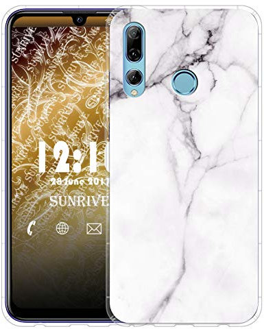 Sunrive Cover Per HUAWEI P smart+ 2019, Custodia Case in molle Trasparente silicone Morbida Flessibile Antigraffio protettiva Cuscino d'aria back custodie(tpu Marmo bianco)