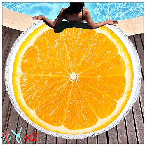 Strandtuch, Morbuy Runde Obst Sunscreen Tuch/Wandteppich/Wickelrock/Runde Yoga-Matte/Tischdecke Handtuch Für Outdoor-Aktivität Und Innen-Dekoration 2 Clips (150cm,Zitrone)