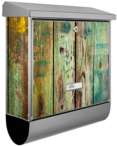 banjado® Burgwächter Briefkasten Edelstahl 38x39x12cm mit Motiv Grünes Holz/Briefkasten Edelstahl ohne Zeitungsfach/Briefkasten grau/Postkasten inkl. Montagematerial & 2 Schlüsseln
