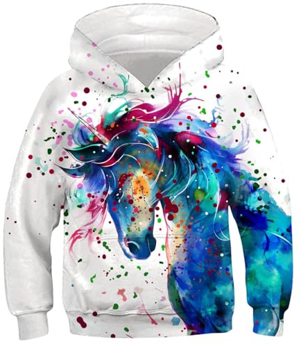 Fanient Kinder Junge Mädchen Hoodies 3D Drucken lebendige Tier Cartoon Grafik Sweatshirt Tasche Pullover Hoodie für 6-16 Jahre