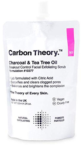 Carbon Theory | Charcoal & Tea Tree Oil Breakout Control Exfoliating Face Scrub | Natural, Vegan And Cruelty Free | 125ml