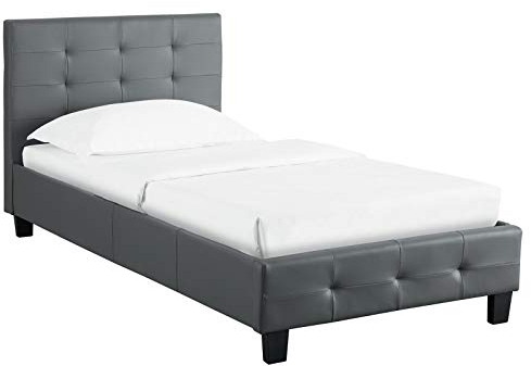 CARO-Möbel Polsterbett Liverpool Bettgestell 90 x 200 cm Einzelbett Designbett inklusive Lattenrost Lederimitat in grau