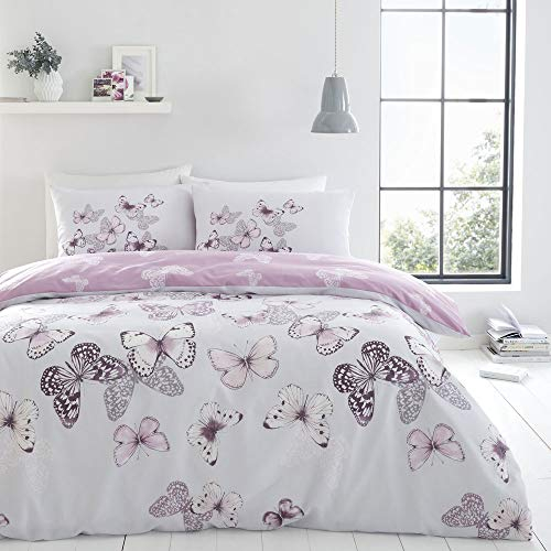 Catherine Lansfield Bedding Scatter Butterfly - Set copripiumino, 3 pezzi per letto king size, con federe, colore: Erica