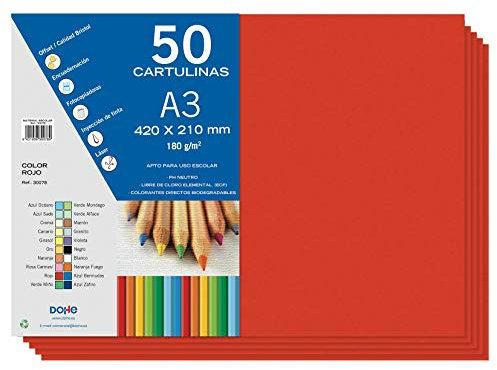 Dohe A3-Karton, rot, für Bastel- und Druckarbeiten (50 Stück) - 21 x 29,7 cm - 180 g/m² - Büromaterial