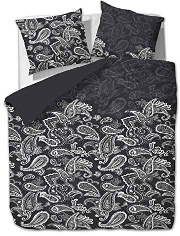 ETÉREA Microfaser Bettwäsche 200x200cm + 2X 80x80cm - Ganzjahresbettwäsche Bettbezug Paisley Life - Bettwäsche Set 200x200cm Bettbezug + 80x80cm Kissenbezug Microfaser 3teilig - OEKOTEX - Schwarz