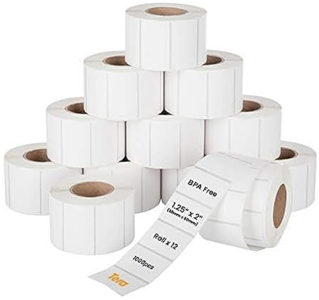 Tera Versandetiketten 30 x 50 mm, 12.000 Labels, BPA-Frei, Selbstklebend, Adressetiketten mit Gratis-Etiketten für Zerbrechliche Waren