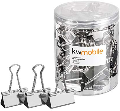 kwmobile 50x Foldback Klammern Set - 50x 32mm - Vielzweckklammer Büro Dokumenten Clips - Metall Maul Klammer Klemmen in Silber