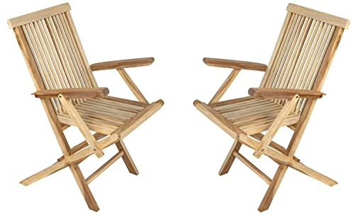 SAM 2er Set Balkonstuhl Mallorca, Teakholz massiv, zusammenklappbarer Gartenstuhl mit Armlehnen, Klappstuhl für Balkon, Garten & Terrasse