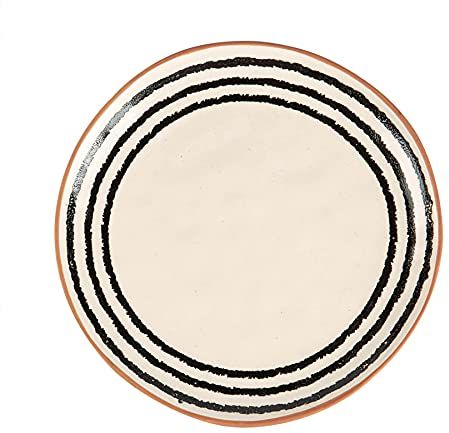 Nicola Spring Stoneware Side Plate - Striped Rim - Pack of 1 - Ceramic Dining Tableware Patterned Plates Dishwasher & Microwave Safe Small Plates Crockery for Starters, Sides, Mains, Desserts