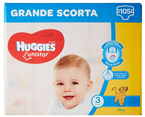 HUGGIES Unistar Windeln, Größe 3 (4-8 kg), 105 Stück
