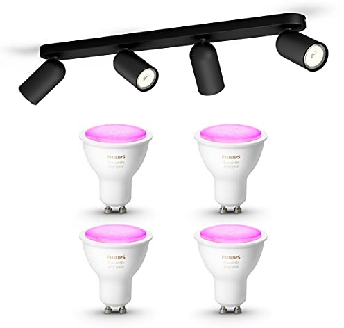 Philips Hue Pongee Aufbaustrahler (Schwarz) - Weißes und Farbiges Licht - Deckenstrahler 4 Flammig - GU10 - Hue White and Color Ambiance