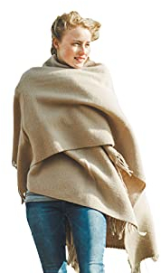 Ger3as Damen Schal Schultertuch aus 100% Wolle aus Neuseeland - Poncho Stola Tuch & Umschlagtuch - für Frauen - 130 x 170 cm plus Fransen (Kakoa)