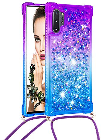 Handykette Handyhülle für Samsung Galaxy Note 10 Plus, Hülle Quicksand Gradient Glitzer mit Kette Band, Glitzer Flüssig Bewegende Treibsand TPU Silikon Cover, Handykordel Case mit Kordel Umhängenband