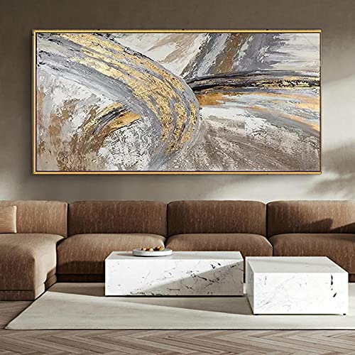 Carteles dorados - Decoración del hogar Pintura al óleo dorada abstracta moderna Decoración Pintura en lienzo de inyección de tinta Decoración del hogar 70x140cm (28x55in) Con marco