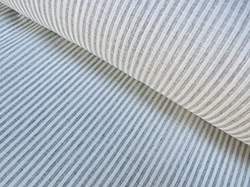 LushFabric Leinenstoff, gestreift, helles Baumwollmaterial, niedliche gestreifte weiße Linien, Heimdekoration, Schneiderei, 150 cm breit (Meterware) (Grau)