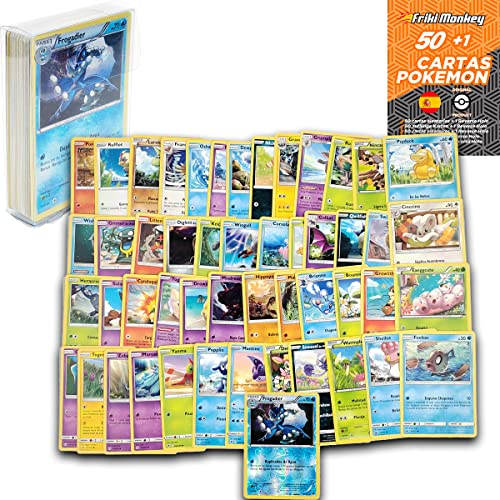 Pack de Cartas Pokemon Originales en español, 45 Cartas comunes + 1 Reverse Holo Aleatorias