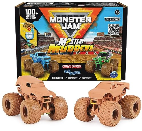 Monster Jam - 1:64 Mystery Mudders - 2 Pack (6067514) | Wash Trucks to Reveal Authentic Graphics, Mystery Truck, Official BKT Tires, Pretend Play Gifts for Kids & Collectors Ages 3+
