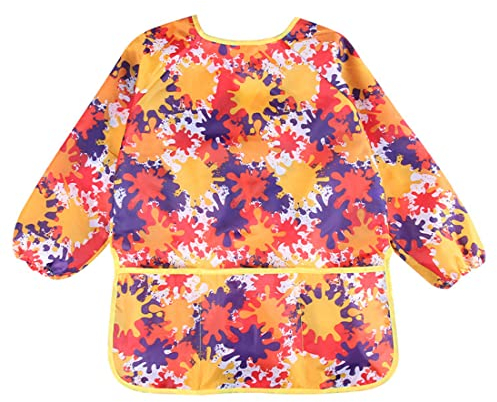 SULIUDAJI 1 Stück Malschürze Kinder Kinder Malkittel 5-7 Jahre Mädchen/Junge Bastelschürze Kinder mit Ärmeln und 3 Taschen Malschürze Kinder Stoff für Schule (M-Größe)