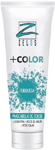 Mascarilla Color para el Pelo - Turquesa - 250 ml - Acondicionadora con Queratina y Aceite de Argán - Potencia el Desgastado - Uso Profesional - Zelos +Color