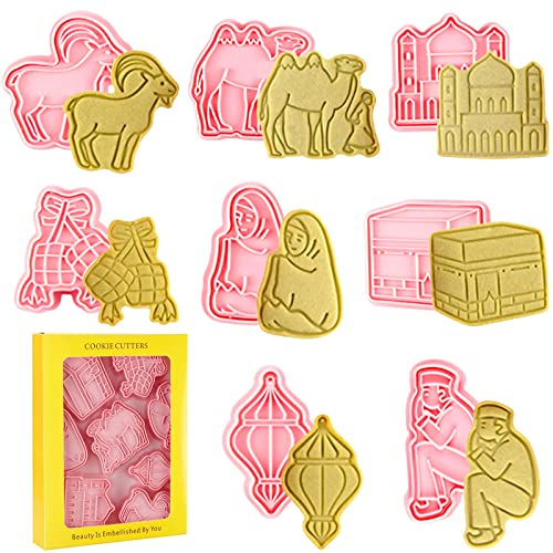 JOKILY Eid Mubarak Ausstechformen,8 Stück Ramadan Keksausstecher,Eid Mubarak Ausstechformen Set, Ramadan Keksausstecher 3D Ausstecher Plätzchenformen,DIY Kuchen Backen Fondant Party-Dek (A)