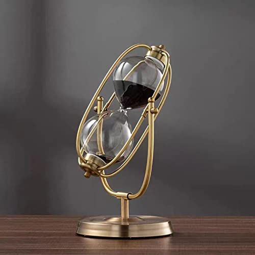 RUNLAIKEJI Sablier rotatif à 360 ° - Sablier décoratif de bureau - Sablier en métal - Convient pour la décoration de bureau et de la maison (sable noir/blanc)