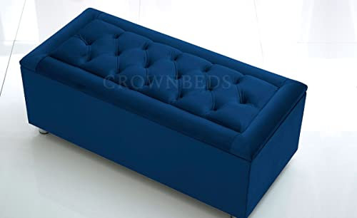 CROWNBEDSUK Plush Velvet Ottoman storage blanket toy box padded (Blue)
