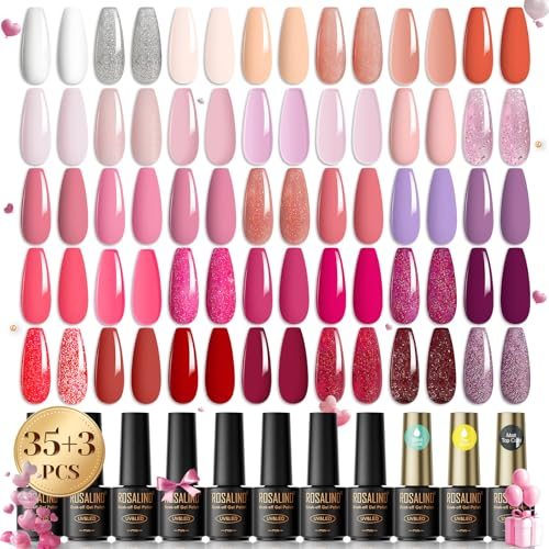 ROSALIND UV Nagellack Nudefarben Rosa Weiß,35+3 Farben UV Gel Nagellack Schellack für Nagelstudio Design Nagel Gelnägel Set mit Geschenkbox Maniküre Set Halloween