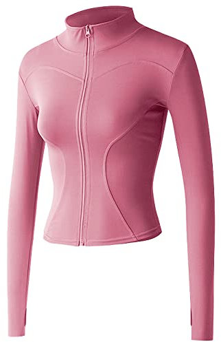 Sukany Veste de survêtement légère et athlétique pour femme avec fermeture éclair intégrale et trous pour les pouces, rose, XL