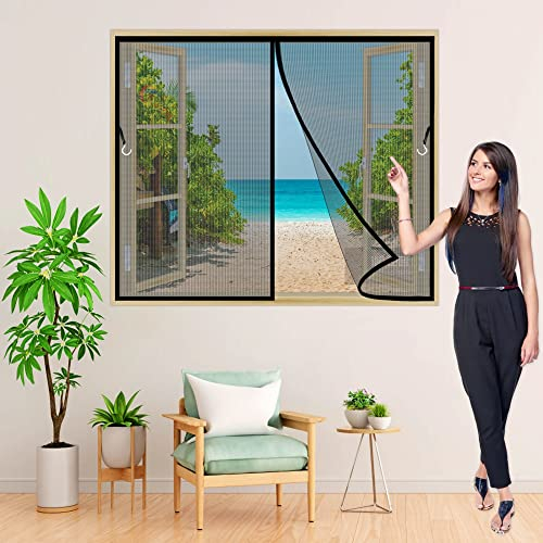 Insektenschutz Plissee Fenster 235x250 cm Fliegengitter für Fenster, Magnet Vorhang Fliegenvorhang Moskitonetz für KellerFenster SchiebeFenster, Küche, Schlafzimmer, Hof Schwarz Z
