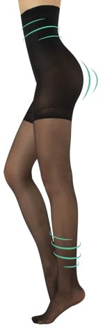 CALZITALY, MEDIAS FINAS REDUCTORAS DE TALLE ALTO, PANTY CON COMPRESION MEDIA | NATURAL, NEGRO | 20 DEN | S, M, L, XL, XXL, 3XL, 4XL | CALCETERÍA ITALIANA (4XL, NEGRO)