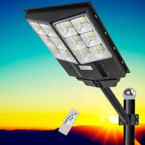 WERISE Solar Straßenlaterne für Außen mit Bewegungssensor, 6500K 35000 mAh Akku 1440 LED Solar Straßenlampe mit Fernbedienung für Balkon Weg Parkplatz