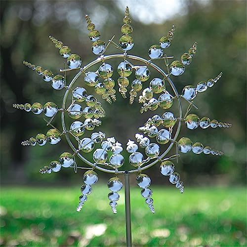 Outdoor Wind Spinner, Wind Spinner for Garden, Wind Sculptures Spinners, Dynamic 3D Windmill, with Metal Garden Stake, Gardening Plug Wind Spinners Decor for Yard, Garden, Outside (Silver)