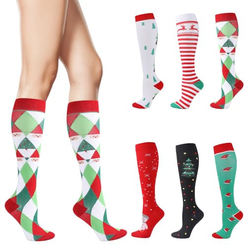 Kleemeiero 6 Paare Weihnachtssocken Bunte Lustige Socken Unisex Weihnachten Socken Christmas Socks Kuschelsocken Weihnachten Geschenk Weihnachtssocken Bettsocken für Damen und Herren, Größe 35-42