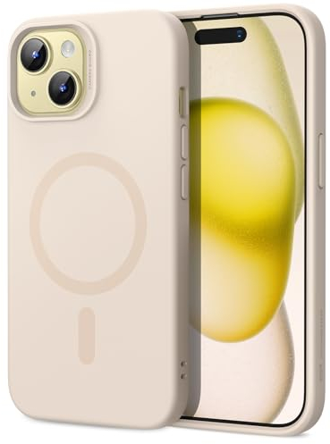 ESR für iPhone 15 Hülle, Kompatibel mit MagSafe, Unterstützt Magnetisches Laden, Dünne für iPhone 15 Handyhülle Case aus Flüssigem Silikon, Stoßdämpfendes Display - und Kameraschutz, Beige