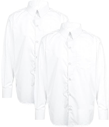 A2Z 4 Kids Boys White School Shirt Long Sleeve Uniform Cotton Blend | Soft Long Sleeve School Shirt for Everyday School Uniform Wear