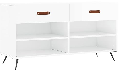 vidaXL Schuhbank, Schuhregal mit 2 Schladen 4 Fächern, Schuhschrank mit viel Stauraum, Sitzbank Flur Schrank Schuhablage, Modern, Hochglanz Weiß Holzwerkstoff
