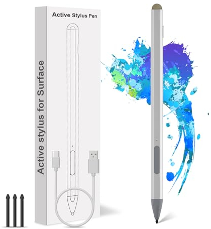 Stylet pour Surface Pro 11/10/9/8/7/6/5/4 - Stylet Microsoft Surface Stylo pour Tablette Compatible avec Surface Book/Laptop/Go/Studio, 4096 Sensibilité à la Pression, avec 3 Pointes de Rechange
