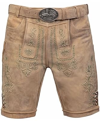 Edelnice Trachtenmode Kurze Wildbock Trachten Lederhose Adam inkl. Trachtengürtel aus Ziegenleder Gr. 44-64 (52)