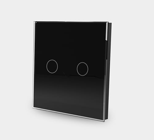 Luxus-Time Funk Lichtschalter im Glasrahmen Aluminiumrahmen Smart Home Schalter Untzerputz Einbau Dosen fernsteuerung Fernbedienung (2-facher Funkschalter mit Batterie zum Nachrüsten, Schwarz-Glas)