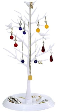 Wizoowip Branch-shaped Jewelry Holder Necklace Display Rack Stand Organizer Tree Shape Design Tangle-free Detachable Stable Base Earring White