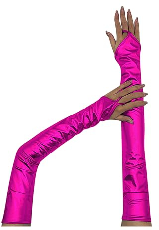 Agoky Damen Metallic Fingerlose Lange Handschuhe Lack Leder Optik Armstulpen Tanzhandschuhe Abendhandschuhe Fäustlinge Kleidung Zubehör Hot Pink Einheitsgröße