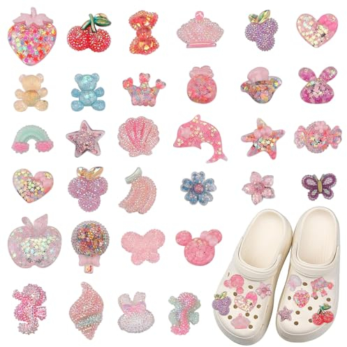 KLYNGTSK 32 Stück Strass Schuh Charms Kinder Kristall Schuhanstecker Schuh Anhänger Dekoration Glänzende Charms Anstecker Süße Schuhschmuck mit Strass ocs Anstecker Charms für DIY Schuh Zubehör