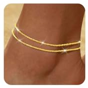 ZHESHY Lot Bracelets de Cheville Or Argent pour Femme Multirang Réglables Chaine Cheville Perles 18 Carats Plaqué Or avec Cœur Croix Paillettes CZ Accessoires Été Chaine de Pied Bijoux Femme Fille