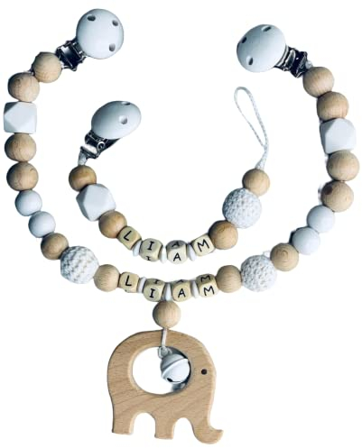 2er Set Individuell gestaltetes Babygeschenk personalisiertes baby geschenk mit Namen für Mädchen oder Junge Baby Geschenk personalisiert zur Geburt & Taufe (2er Set Elefant Weiß)