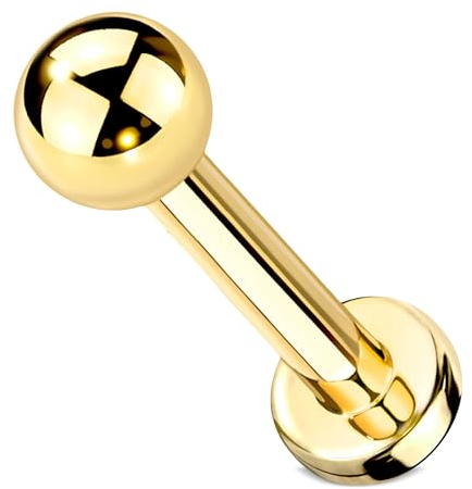 Stachelkleid Labret Piercing Titan Kugel Flat Base Flache Basis Universal Hypoallergen Man Frau Conch Cyber Dahlia Helix Ohr Nase Septril Shark Snake Tragus Lippe Gold, 8 mm