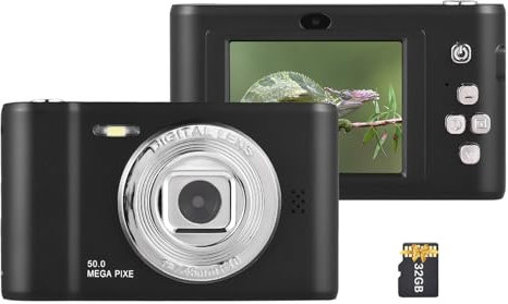 Andoer Fotocamera digitale compatta con scheda SD da 32 GB, 1080P 50 MP fotocamera digitale, schermo da 2,4 pollici, fotocamera digitale zoom 8X, fotocamera digitale per bambini, adulti, adolescenti