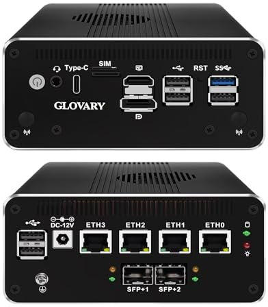 Glovary Firewall Computer Mini PC Dual 10GbE SFP+ Quad Core N100, 4 x i226V 2.5GbE LAN, Barebone NO RAM NO SSD, Micro Computer Hardware, 10Gbit TypeC, AES-NI, Windows 11 Pro, OPNsense