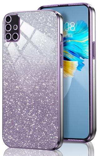 GOGME Glitter Hülle für Samsung Galaxy A51, Galvanisierter Rahmen TPU Handyhülle Funkeln/Transparent Stoßfest Kratzfest Schutzhülle. Lila