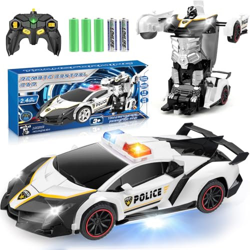 YOTOY Transformateur voiture de police télécommandée Rc Transforme Voiture Robot Jouet Voiture Jouet pour Fille Garçon Jouet Anniversaire Enfant Jouet pour Enfant